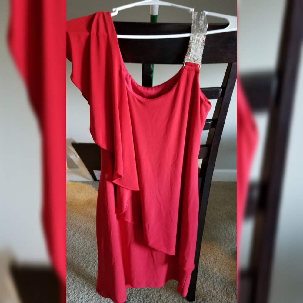 Scarlett Red Draped Midi Dress with Sequin Strap